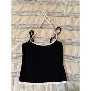 Edikted Womens Black White Contrast Halter Cami Top Double Strap Y2K XS
